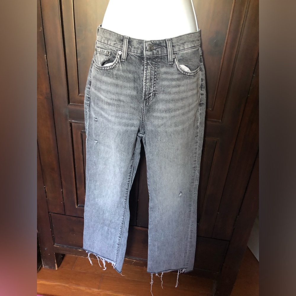 Anthropologie PISTOLA Gray Distressed  Raw Hem Wide Leg Jeans Size 25 NWOT